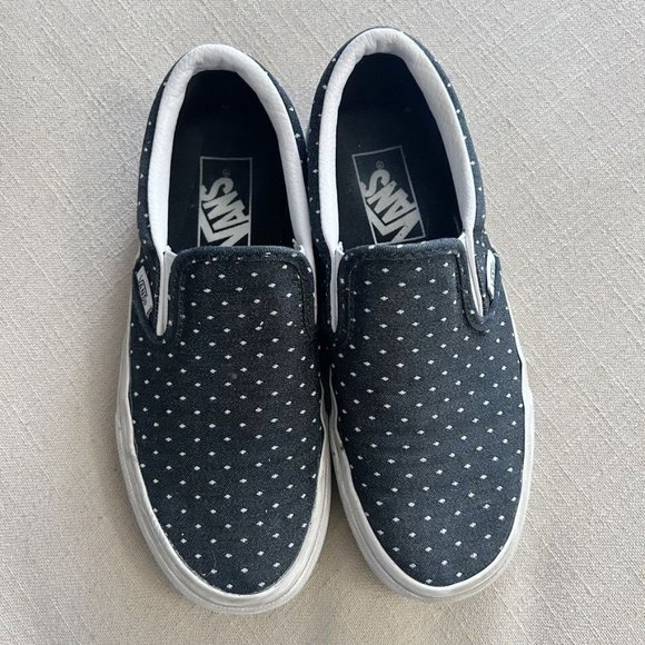 Vans Black and White Dotted Classic Slip Ons Size 4 Men / 5.5 Women - Picture 1 of 6